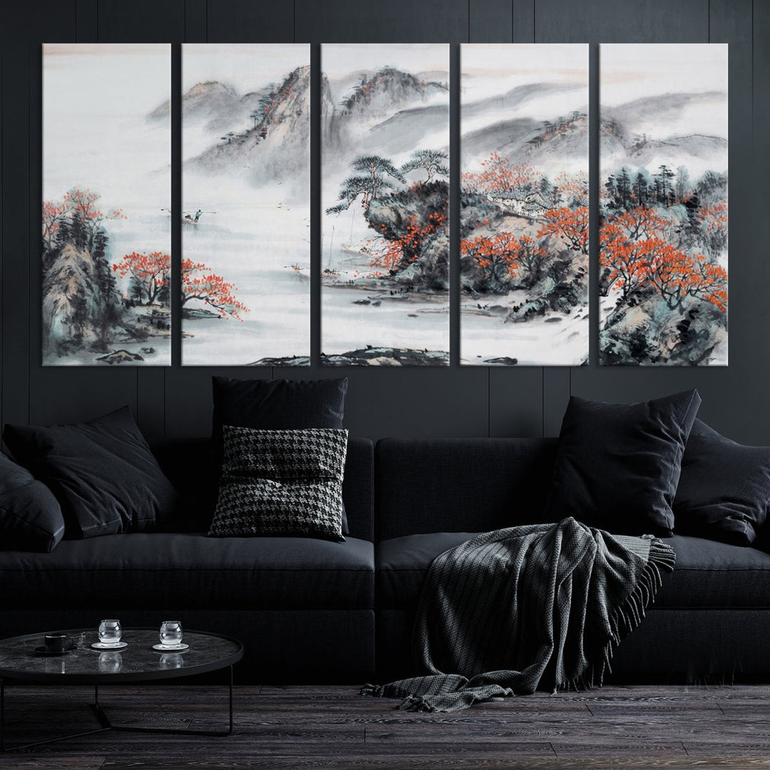 Traditional Chinese Painting Canvas Wall Art Natural Landscape Art Print for Living Room Decor