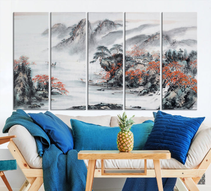 Traditional Chinese Painting Canvas Wall Art Natural Landscape Art Print for Living Room Decor