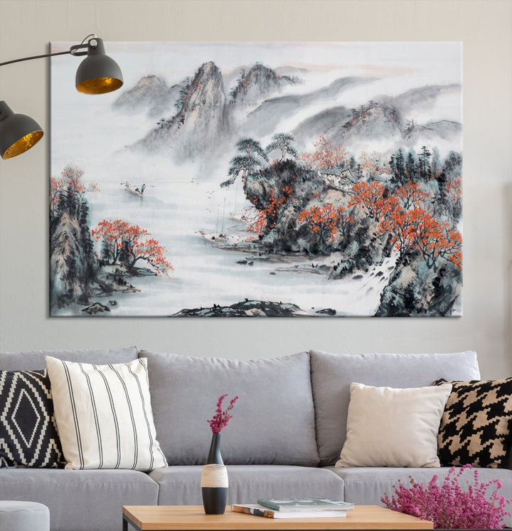 Traditional Chinese Painting Canvas Wall Art Natural Landscape Art Print for Living Room Decor