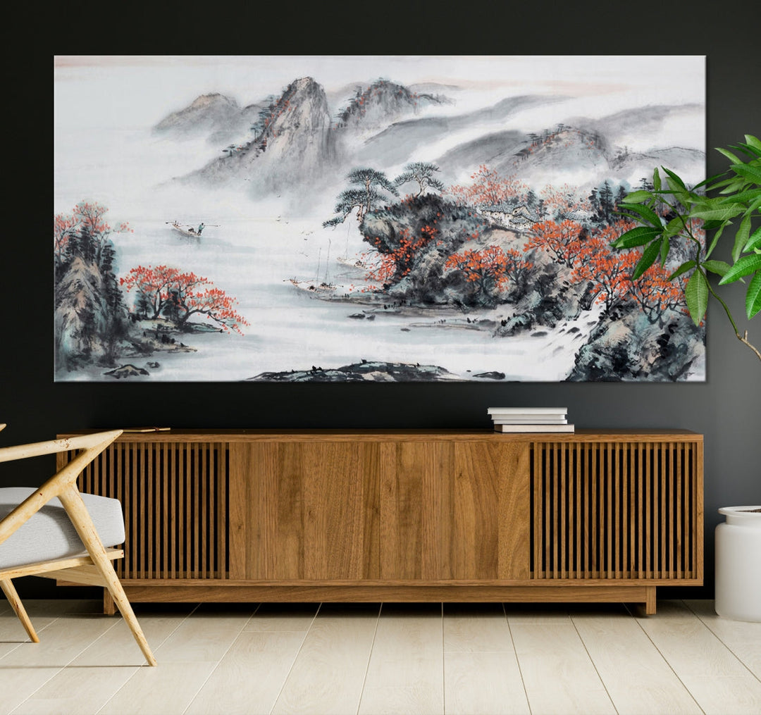 Traditional Chinese Painting Canvas Wall Art Natural Landscape Art Print for Living Room Decor