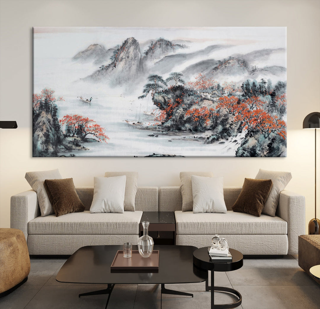 Traditional Chinese Painting Canvas Wall Art Natural Landscape Art Print for Living Room Decor