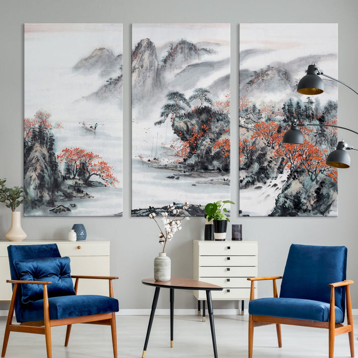 Traditional Chinese Painting Canvas Wall Art Natural Landscape Art Print for Living Room Decor