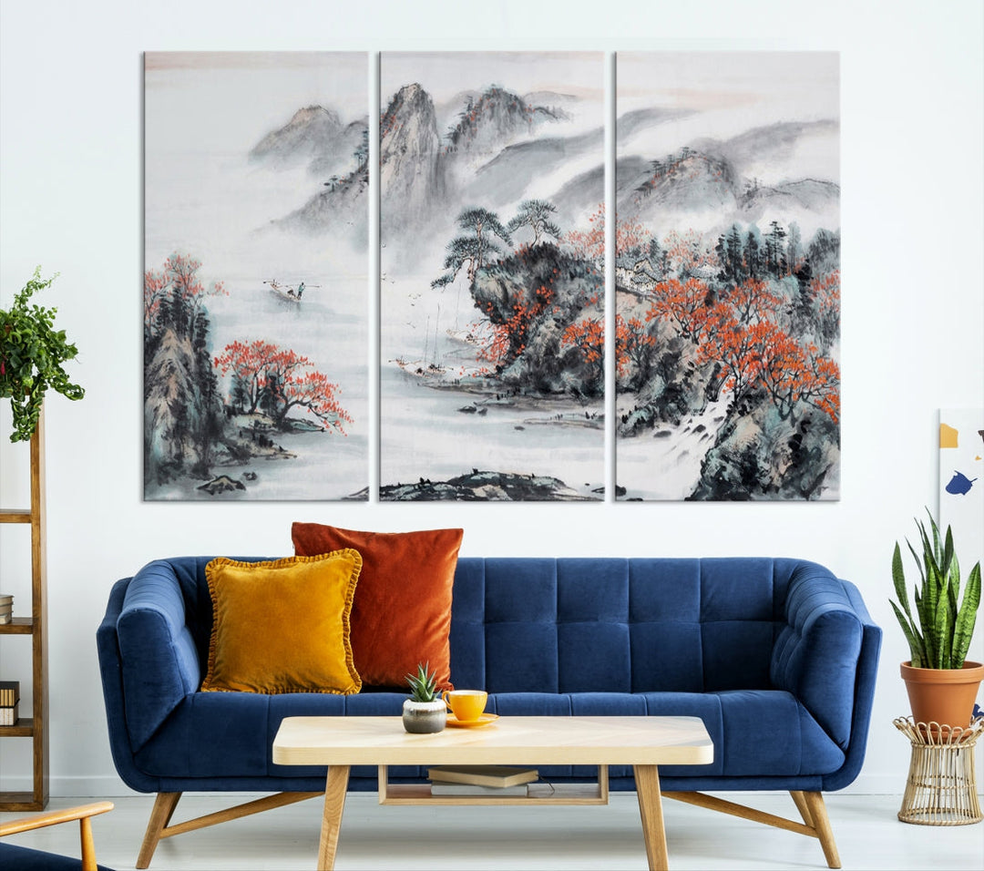 Traditional Chinese Painting Canvas Wall Art Natural Landscape Art Print for Living Room Decor