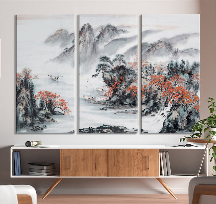 Traditional Chinese Painting Canvas Wall Art Natural Landscape Art Print for Living Room Decor