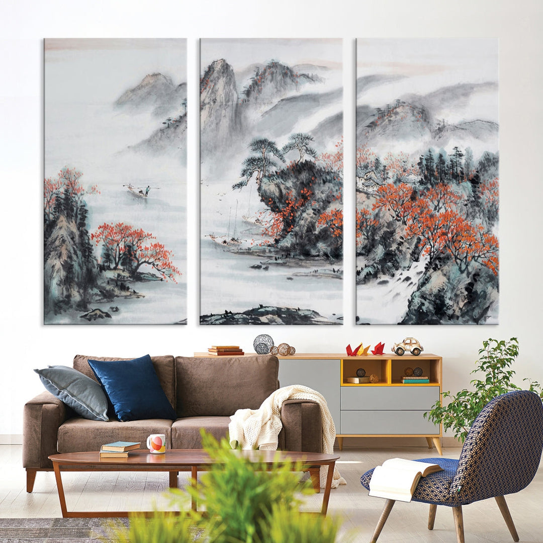 Traditional Chinese Painting Canvas Wall Art Natural Landscape Art Print for Living Room Decor