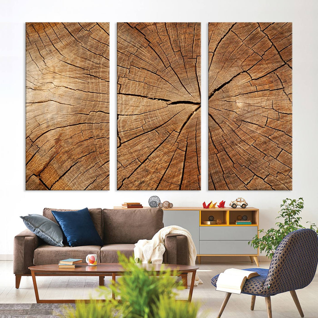 Tree Ring Wall Art | Wood Grain Canvas Print | Natural Rustic Tree Trunk Art for Living Room, Office, or Cabin Decor