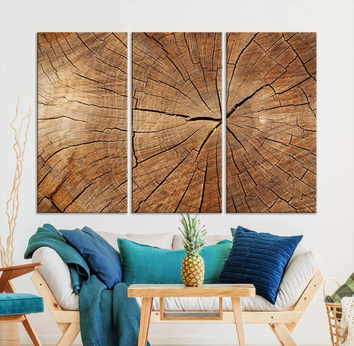 Tree Ring Wall Art | Wood Grain Canvas Print | Natural Rustic Tree Trunk Art for Living Room, Office, or Cabin Decor