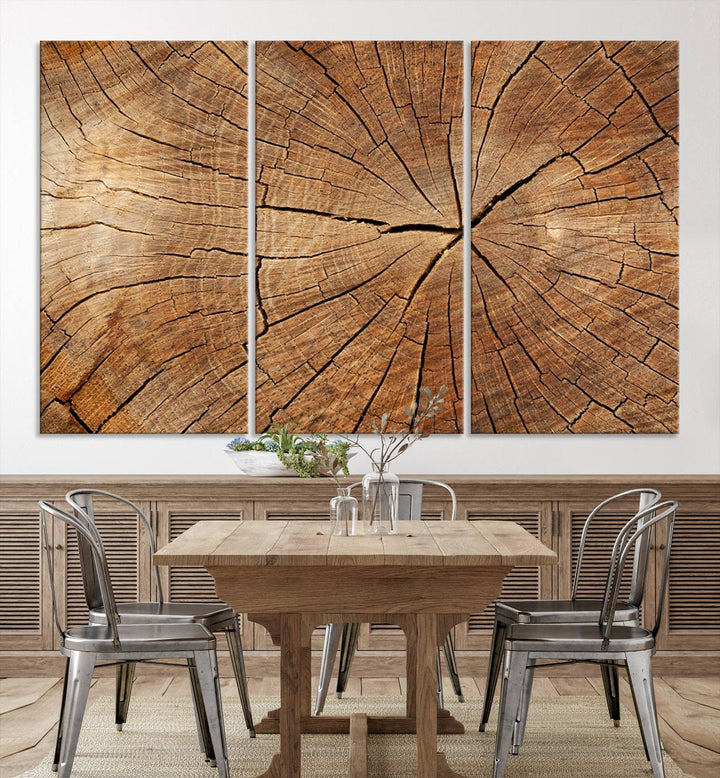 Tree Ring Wall Art | Wood Grain Canvas Print | Natural Rustic Tree Trunk Art for Living Room, Office, or Cabin Decor