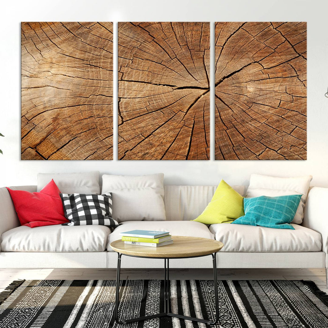 Tree Ring Wall Art | Wood Grain Canvas Print | Natural Rustic Tree Trunk Art for Living Room, Office, or Cabin Decor