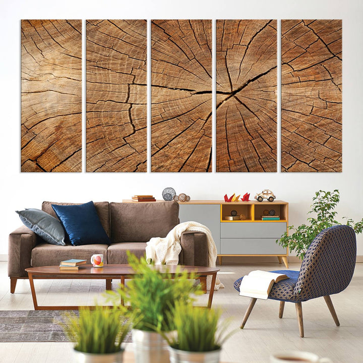 Tree Ring Wall Art | Wood Grain Canvas Print | Natural Rustic Tree Trunk Art for Living Room, Office, or Cabin Decor