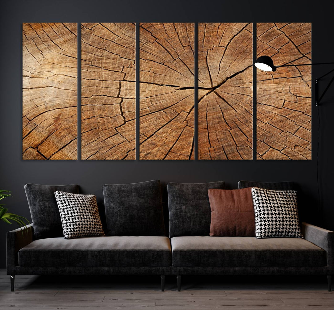 Tree Ring Wall Art | Wood Grain Canvas Print | Natural Rustic Tree Trunk Art for Living Room, Office, or Cabin Decor