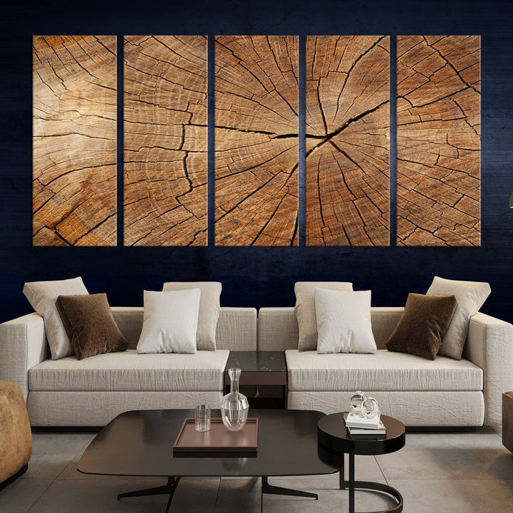 Tree Ring Wall Art | Wood Grain Canvas Print | Natural Rustic Tree Trunk Art for Living Room, Office, or Cabin Decor