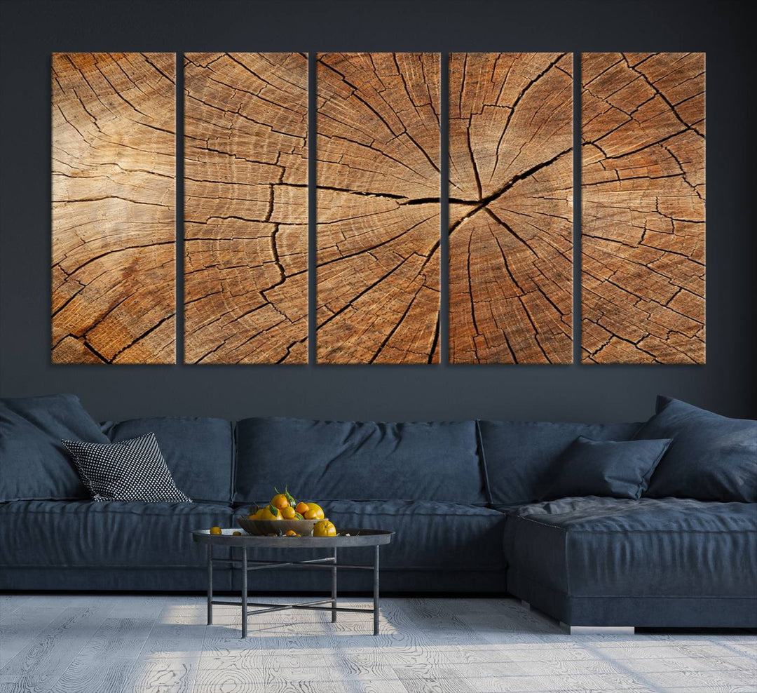 Tree Ring Wall Art | Wood Grain Canvas Print | Natural Rustic Tree Trunk Art for Living Room, Office, or Cabin Decor