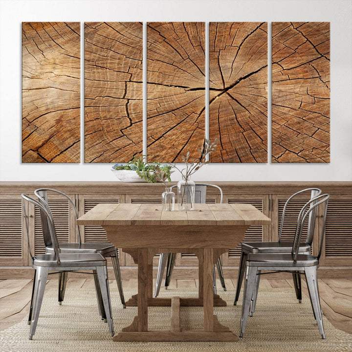 Tree Ring Wall Art | Wood Grain Canvas Print | Natural Rustic Tree Trunk Art for Living Room, Office, or Cabin Decor