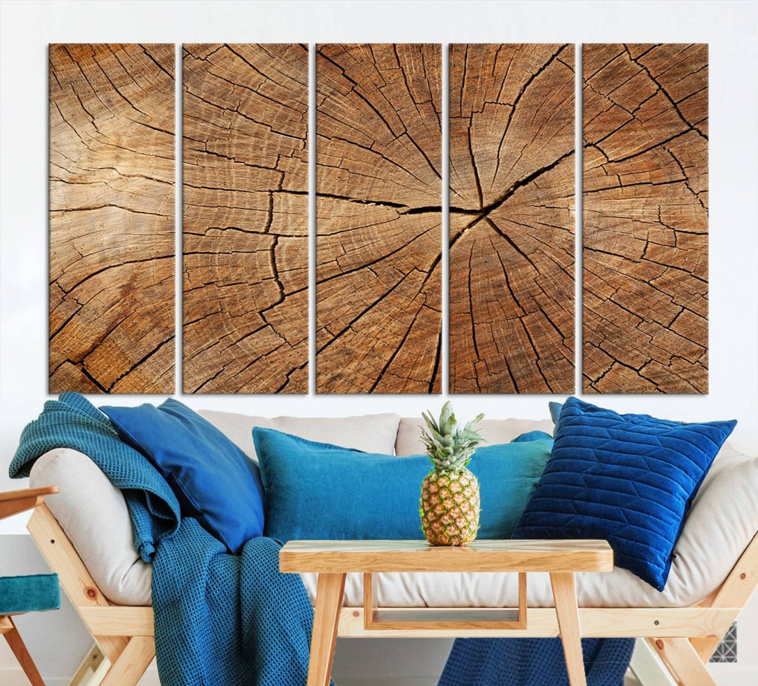 Tree Ring Wall Art | Wood Grain Canvas Print | Natural Rustic Tree Trunk Art for Living Room, Office, or Cabin Decor