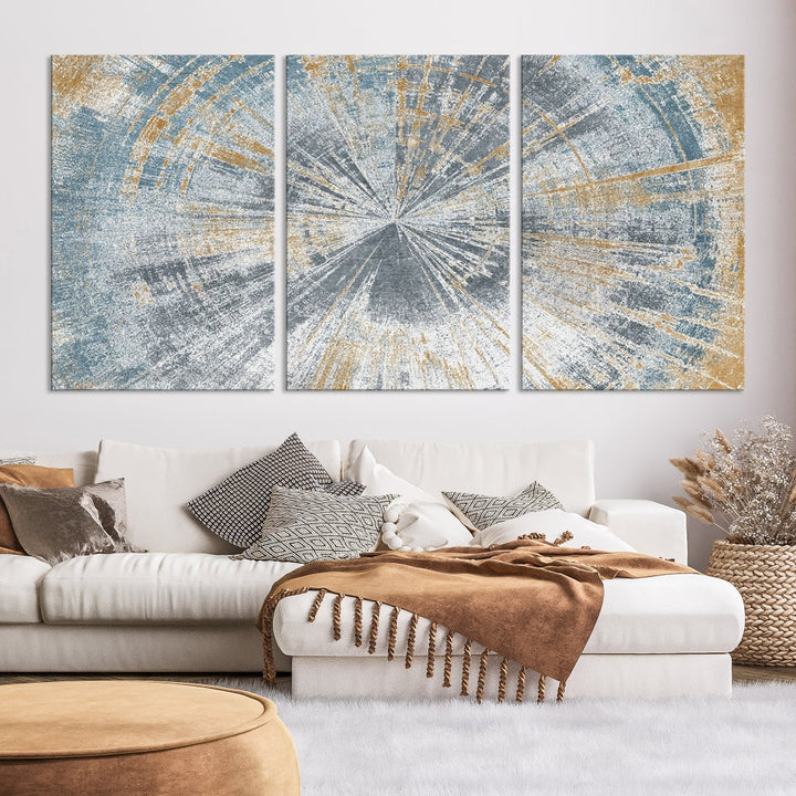 Tree Trunk Abstract Painting on Canvas, Printed Tree Rings Wall Art, Nature Illustrations, Modern Neutral Boho Decor