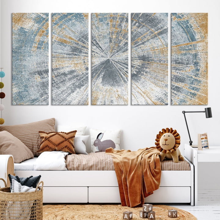 Tree Trunk Abstract Painting on Canvas, Printed Tree Rings Wall Art, Nature Illustrations, Modern Neutral Boho Decor