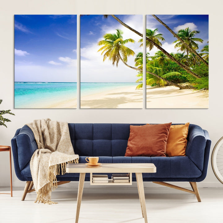 Tropical Beach and Palms Giclee Extra Large Wall Art Canvas Print Home Decor