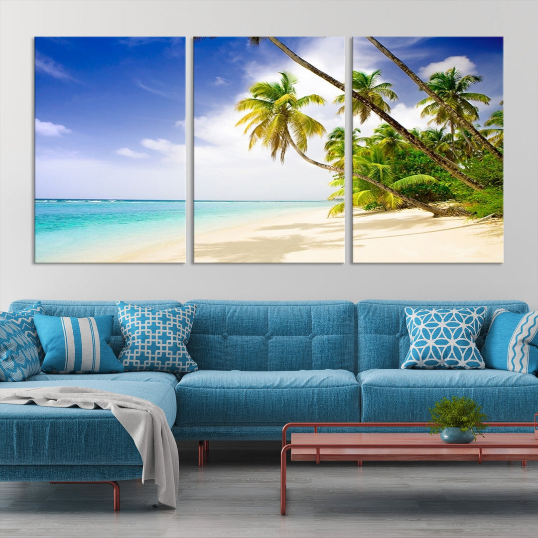 Tropical Beach and Palms Giclee Extra Large Wall Art Canvas Print Home Decor