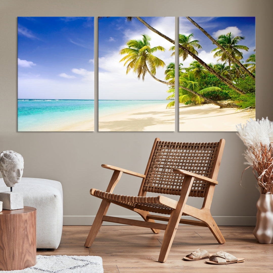 Tropical Beach and Palms Giclee Extra Large Wall Art Canvas Print Home Decor