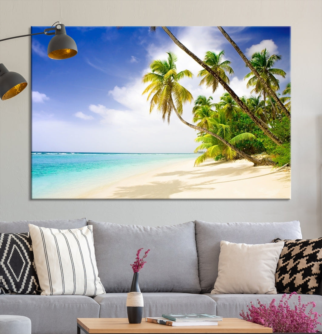 Tropical Beach and Palms Giclee Extra Large Wall Art Canvas Print Home Decor