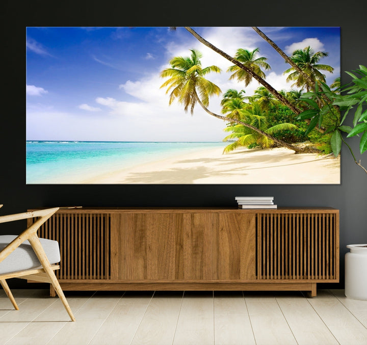 Tropical Beach and Palms Giclee Extra Large Wall Art Canvas Print Home Decor