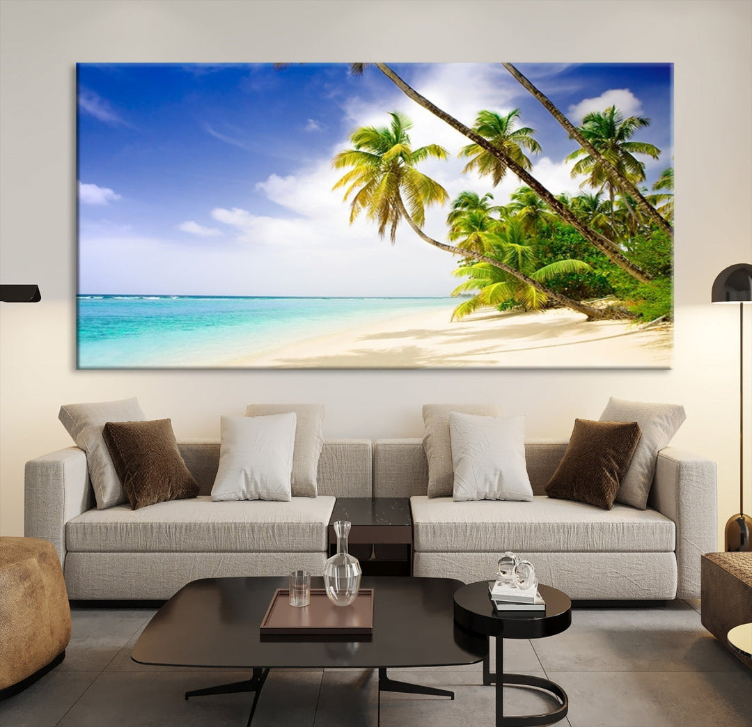 Tropical Beach and Palms Giclee Extra Large Wall Art Canvas Print Home Decor