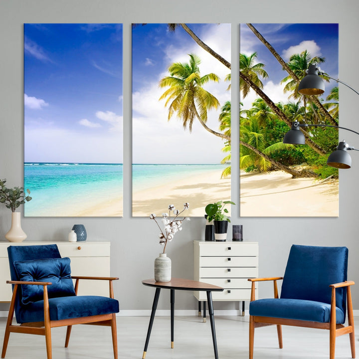 Tropical Beach and Palms Giclee Extra Large Wall Art Canvas Print Home Decor