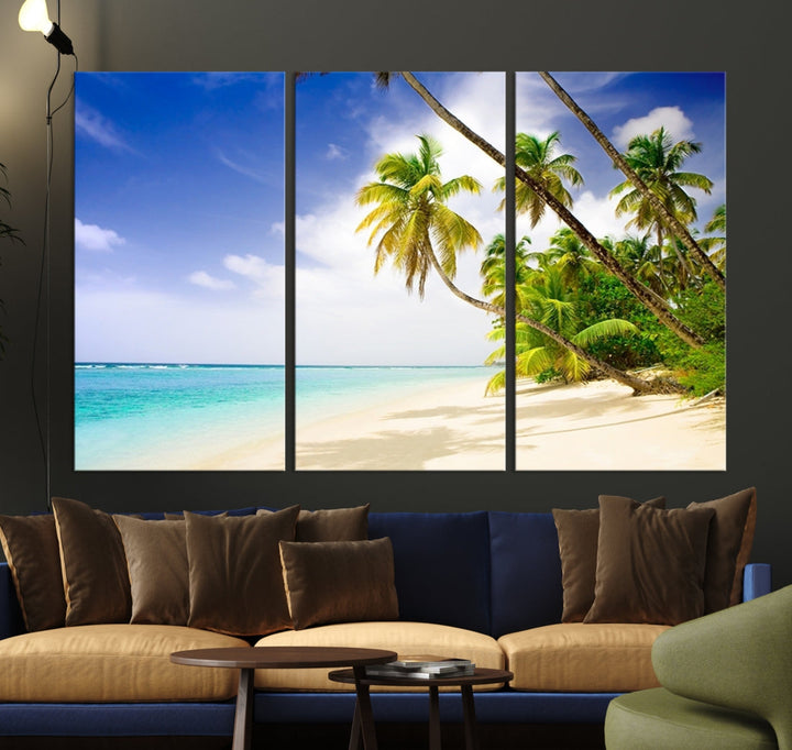 Tropical Beach and Palms Giclee Extra Large Wall Art Canvas Print Home Decor