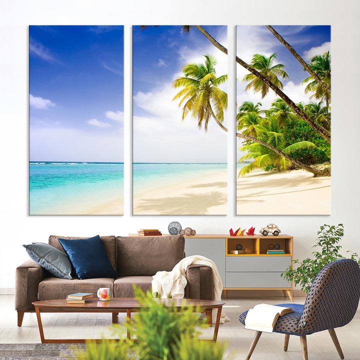 Tropical Beach and Palms Giclee Extra Large Wall Art Canvas Print Home Decor