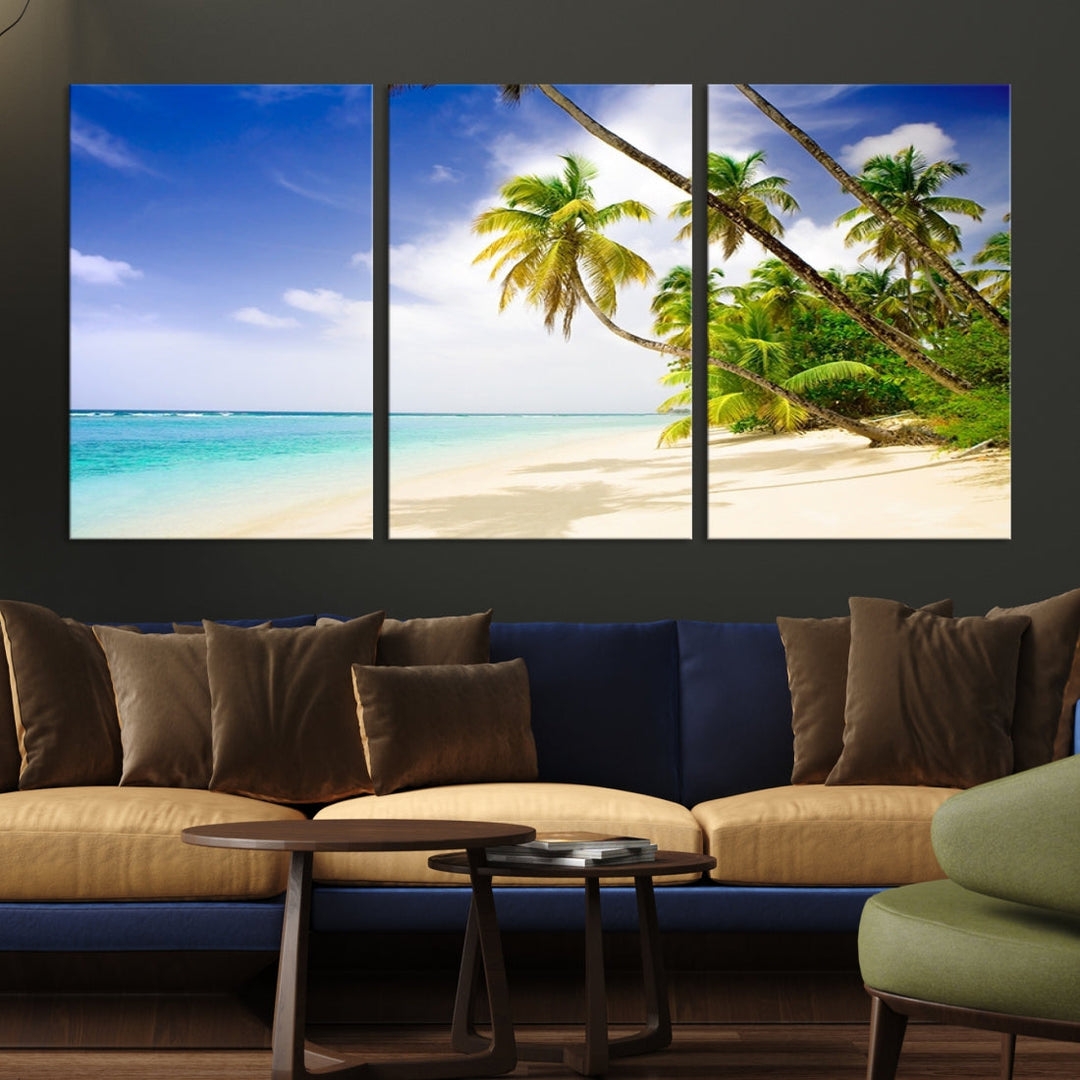 Tropical Beach and Palms Giclee Extra Large Wall Art Canvas Print Home Decor