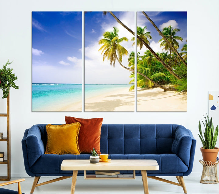 Tropical Beach and Palms Giclee Extra Large Wall Art Canvas Print Home Decor