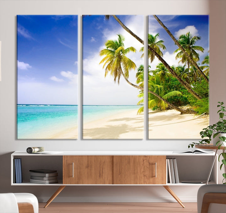 Tropical Beach and Palms Giclee Extra Large Wall Art Canvas Print Home Decor