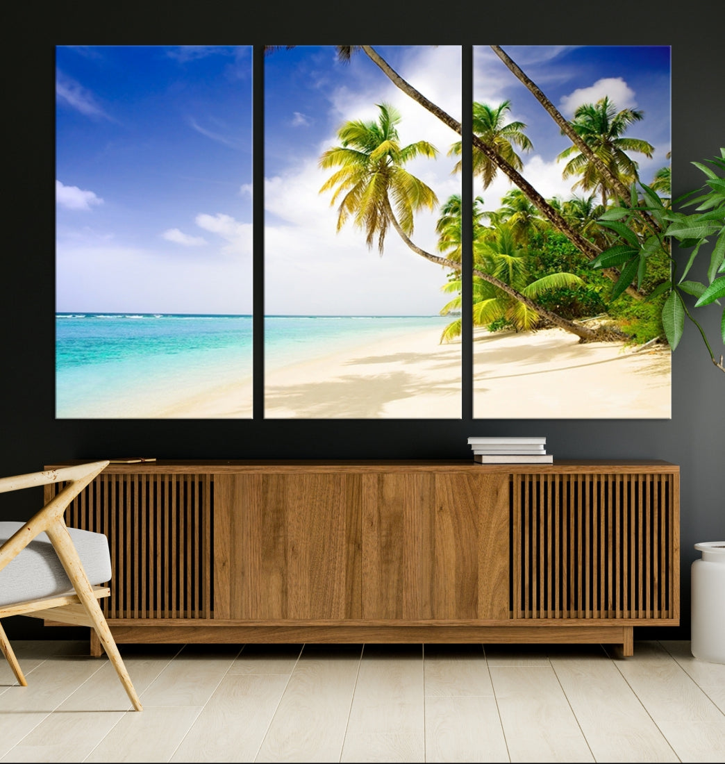 Tropical Beach and Palms Giclee Extra Large Wall Art Canvas Print Home Decor