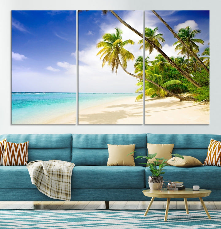 Tropical Beach and Palms Giclee Extra Large Wall Art Canvas Print Home Decor