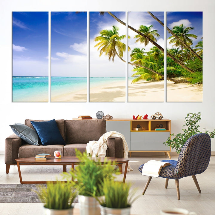 Tropical Beach and Palms Giclee Extra Large Wall Art Canvas Print Home Decor