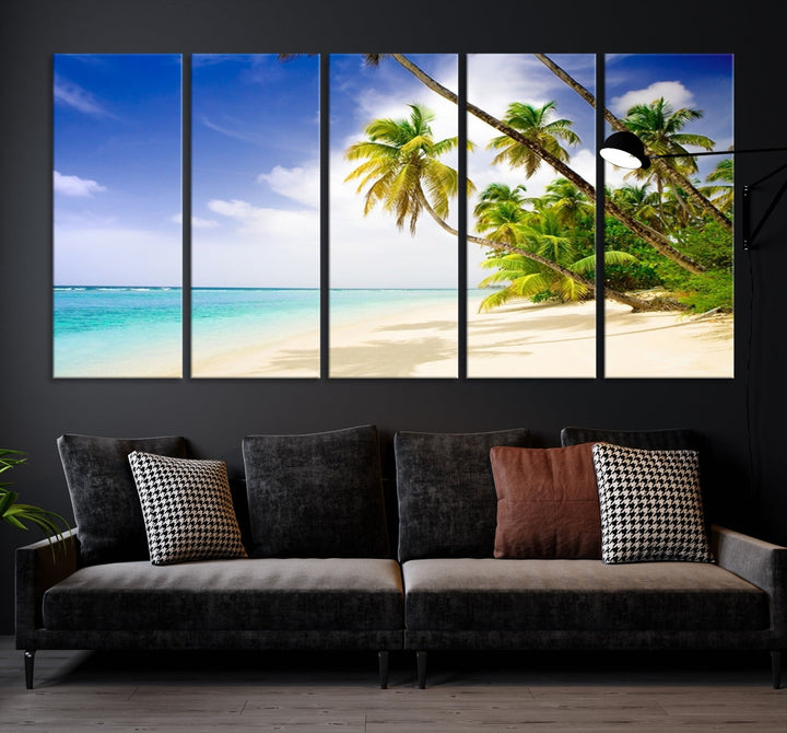 Tropical Beach and Palms Giclee Extra Large Wall Art Canvas Print Home Decor