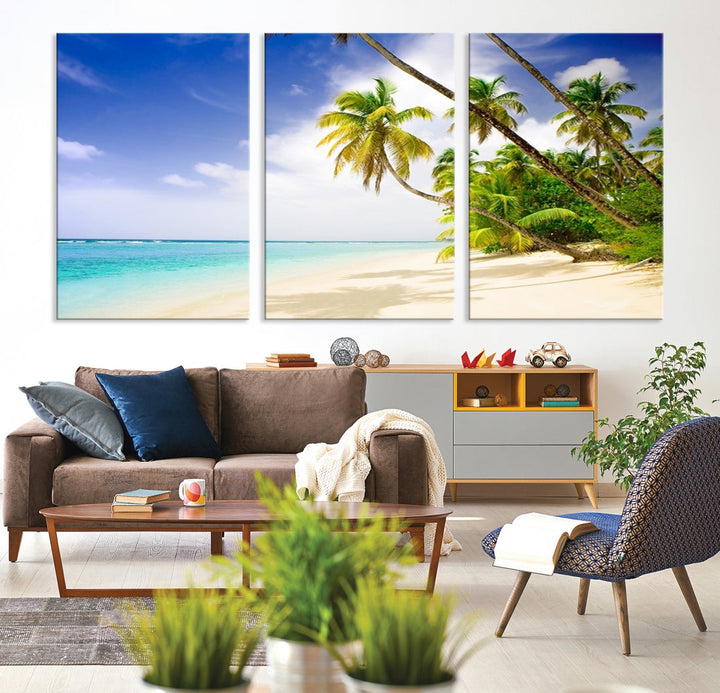 Tropical Beach and Palms Giclee Extra Large Wall Art Canvas Print Home Decor