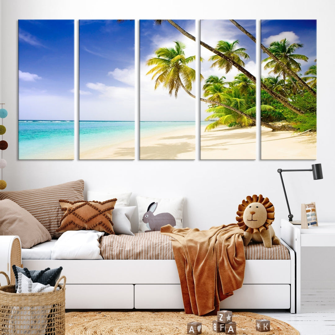 Tropical Beach and Palms Giclee Extra Large Wall Art Canvas Print Home Decor