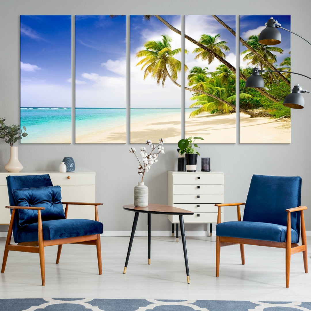 Tropical Beach and Palms Giclee Extra Large Wall Art Canvas Print Home Decor