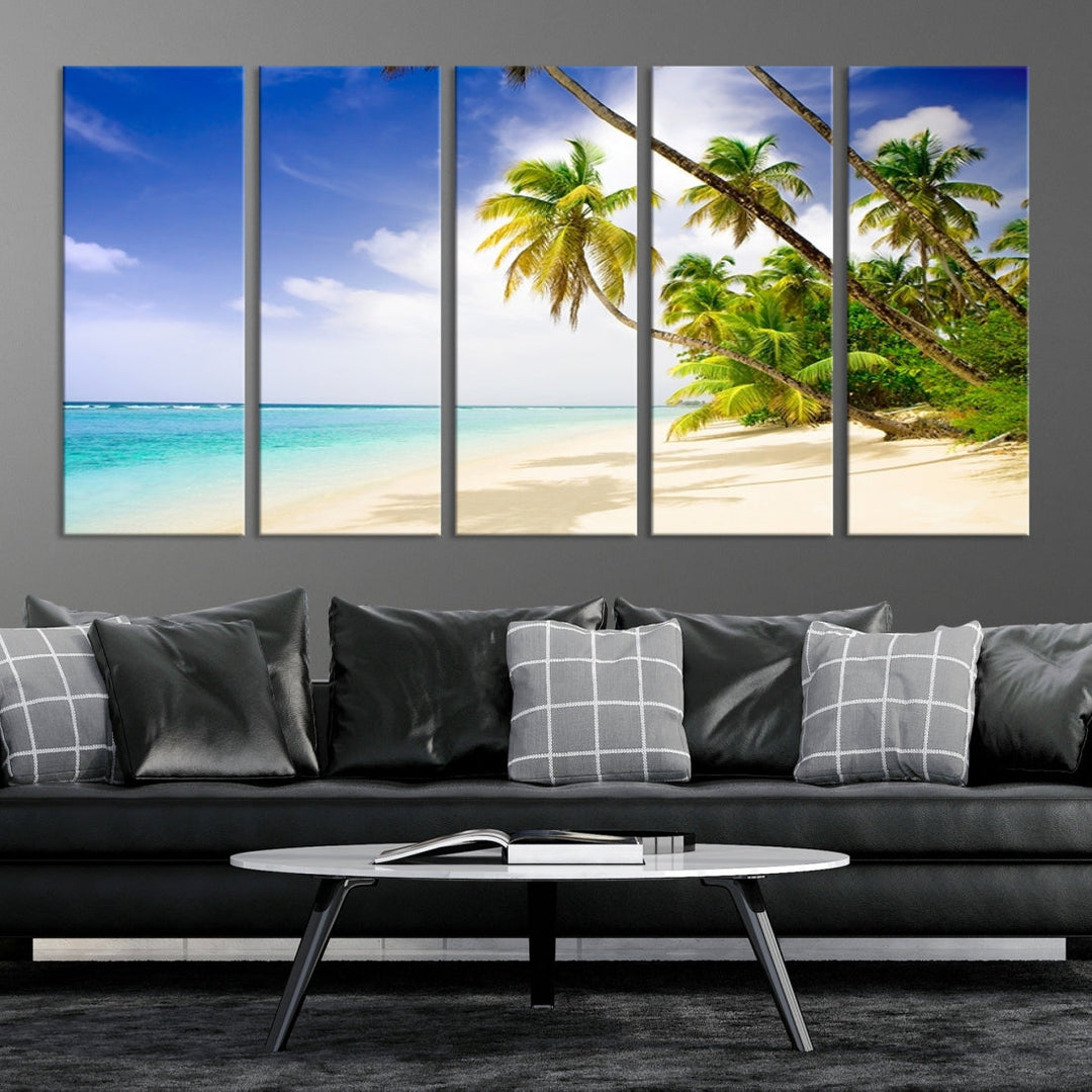 Tropical Beach and Palms Giclee Extra Large Wall Art Canvas Print Home Decor