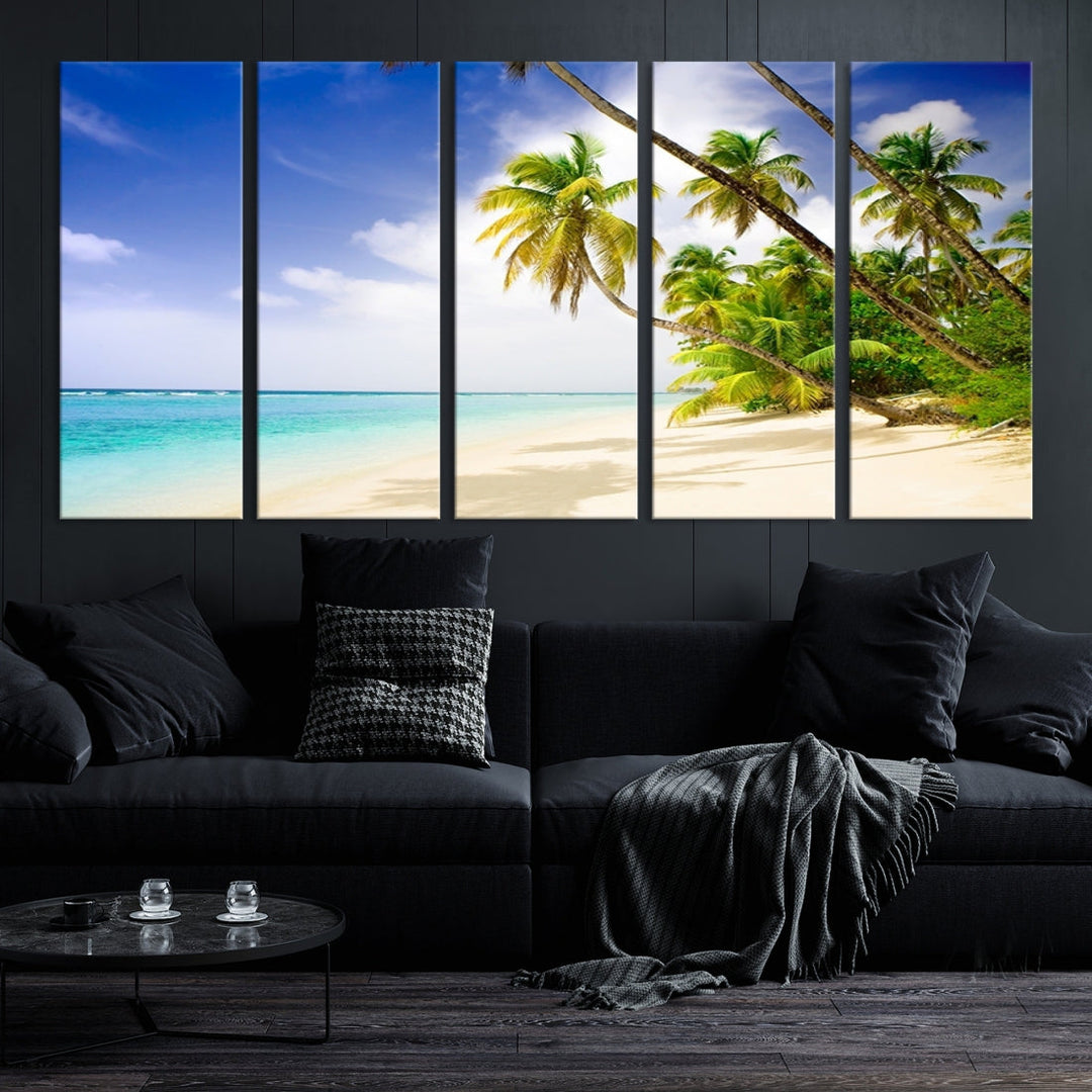 Tropical Beach and Palms Giclee Extra Large Wall Art Canvas Print Home Decor