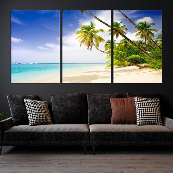 Tropical Beach and Palms Giclee Extra Large Wall Art Canvas Print Home Decor