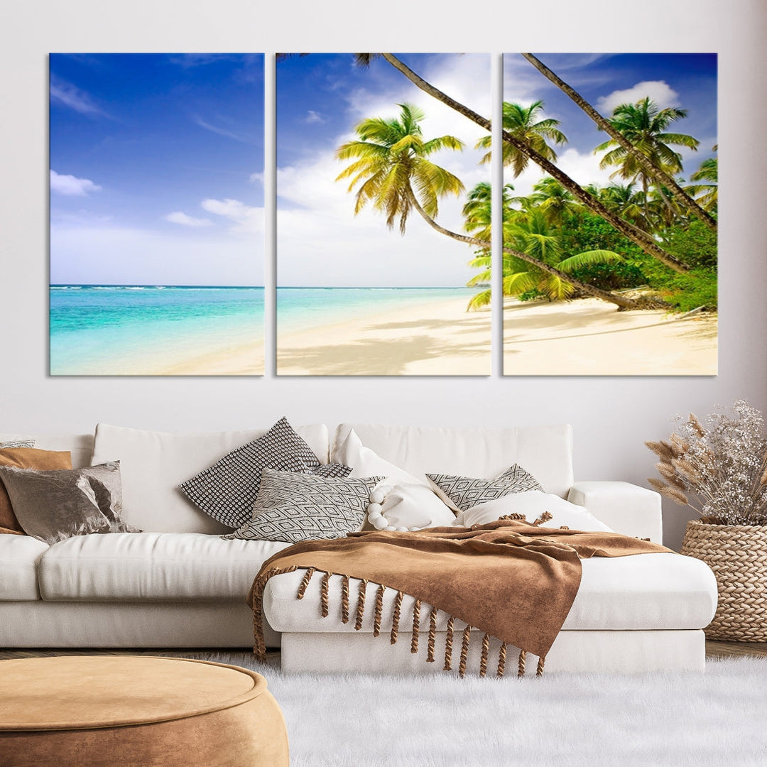 Tropical Beach and Palms Giclee Extra Large Wall Art Canvas Print Home Decor