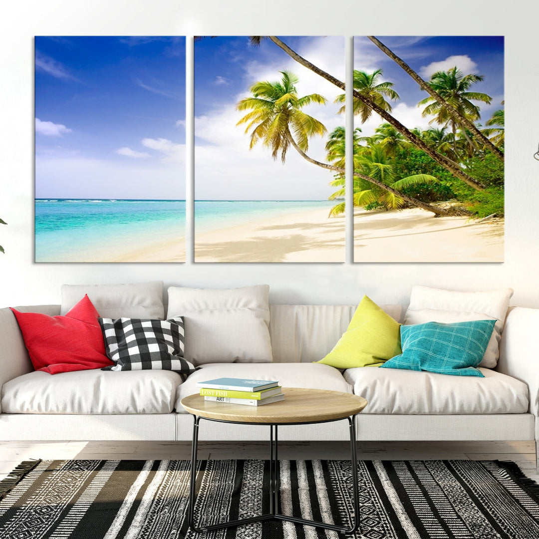 Tropical Beach and Palms Giclee Extra Large Wall Art Canvas Print Home Decor