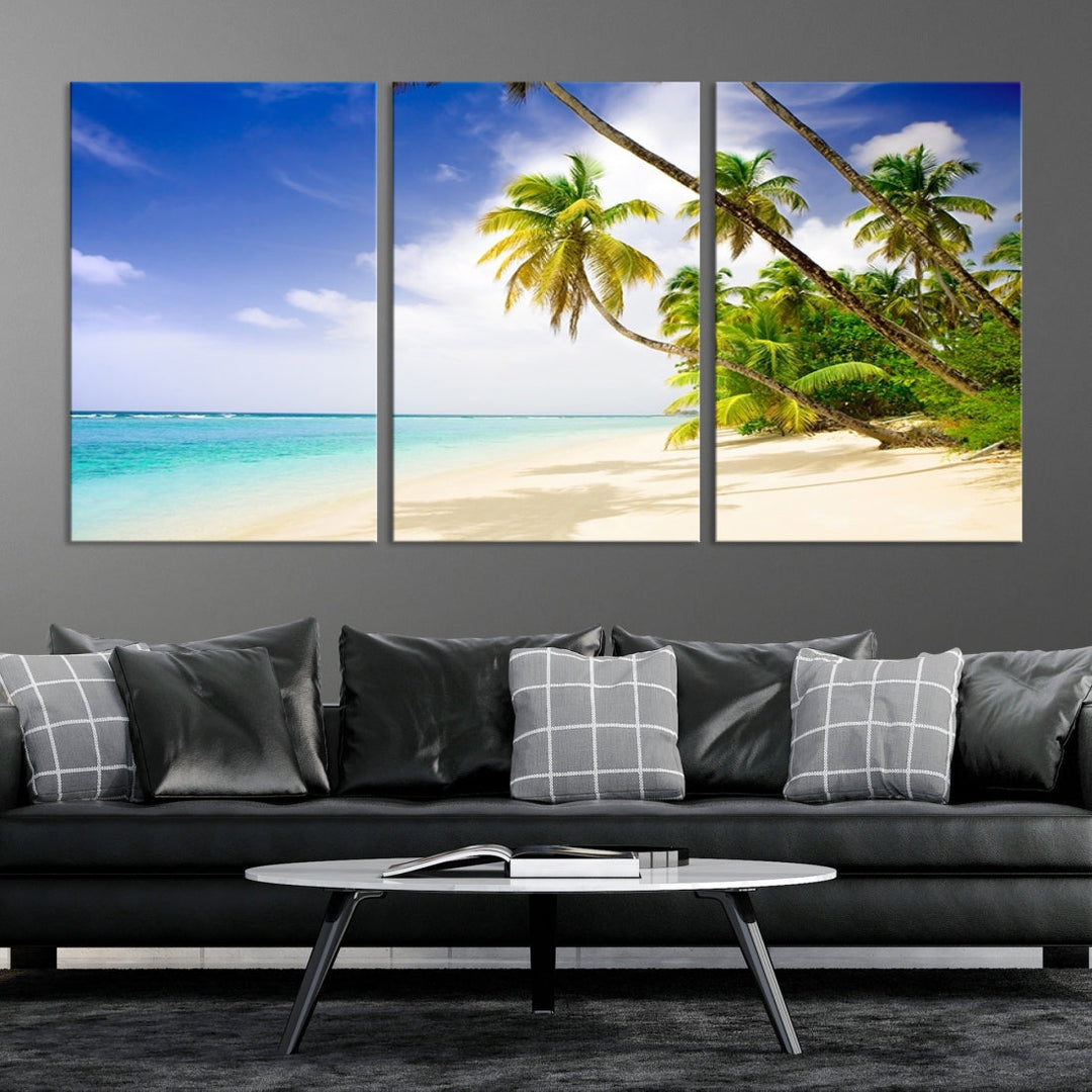 Tropical Beach and Palms Giclee Extra Large Wall Art Canvas Print Home Decor