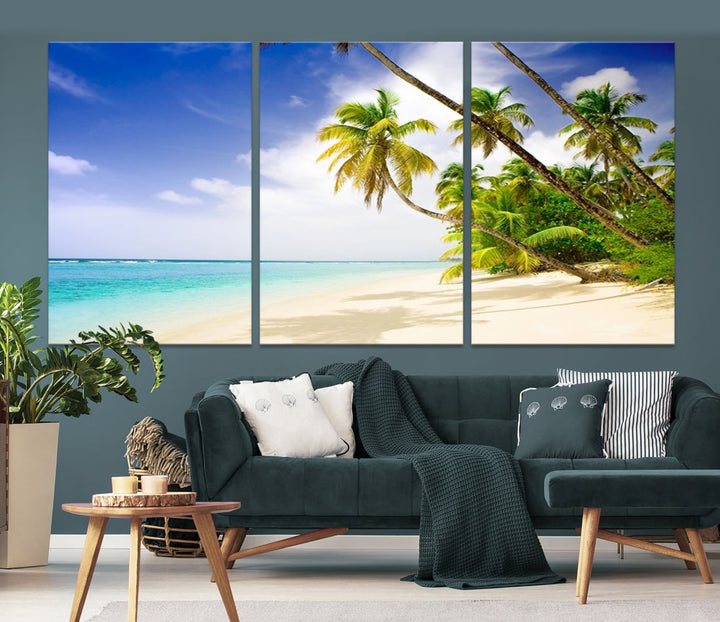 Tropical Beach and Palms Giclee Extra Large Wall Art Canvas Print Home Decor