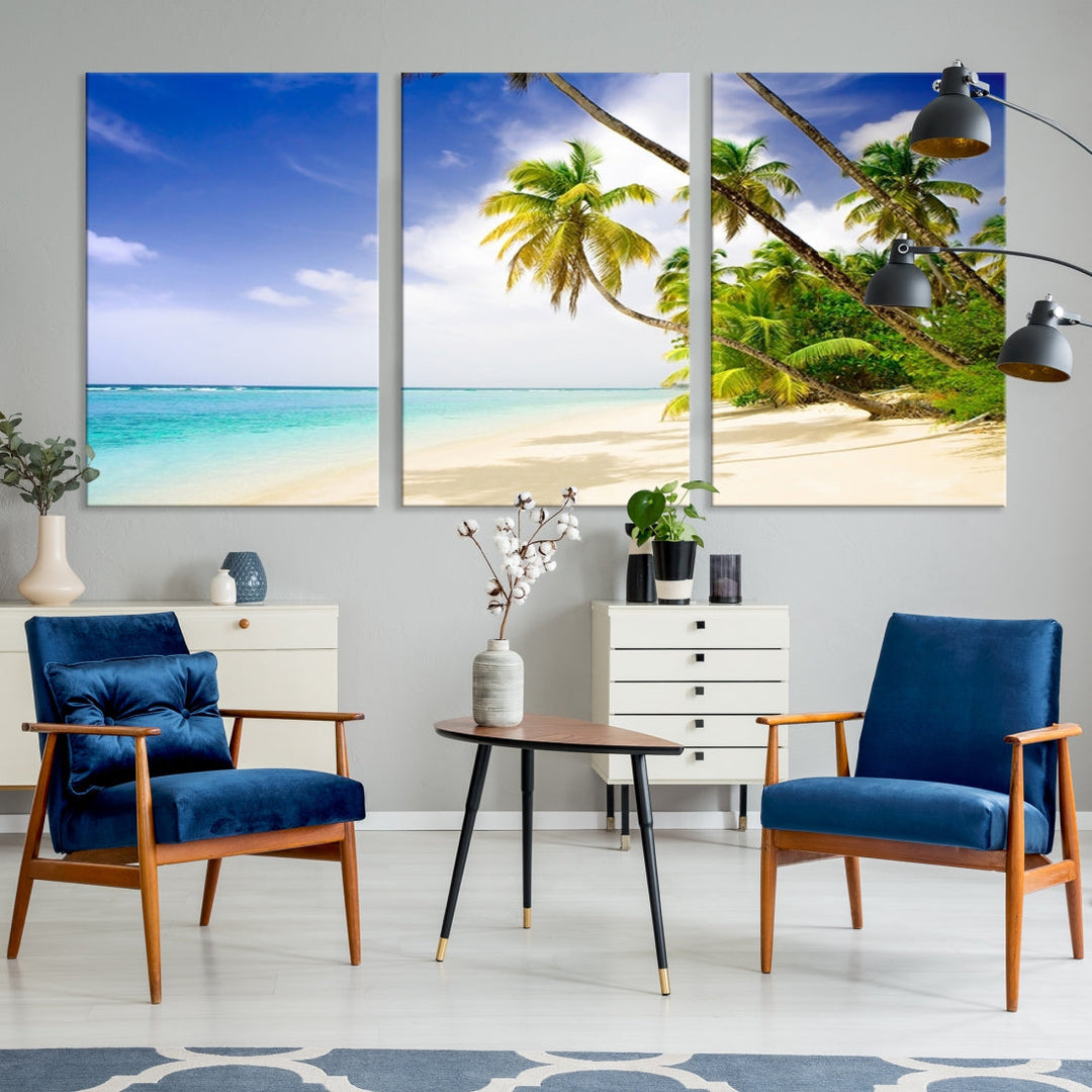 Tropical Beach and Palms Giclee Extra Large Wall Art Canvas Print Home Decor