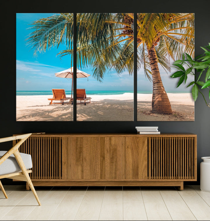 Tropical Beach Lounge Chairs Holiday Season Canvas Wall Art Giclee Print