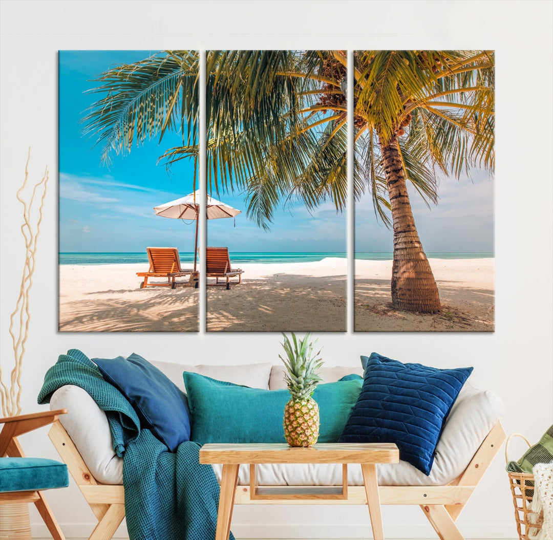 Tropical Beach Lounge Chairs Holiday Season Canvas Wall Art Giclee Print